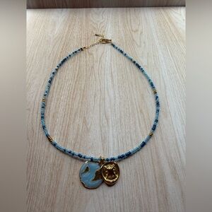 Gold and Blue Beaded Necklace